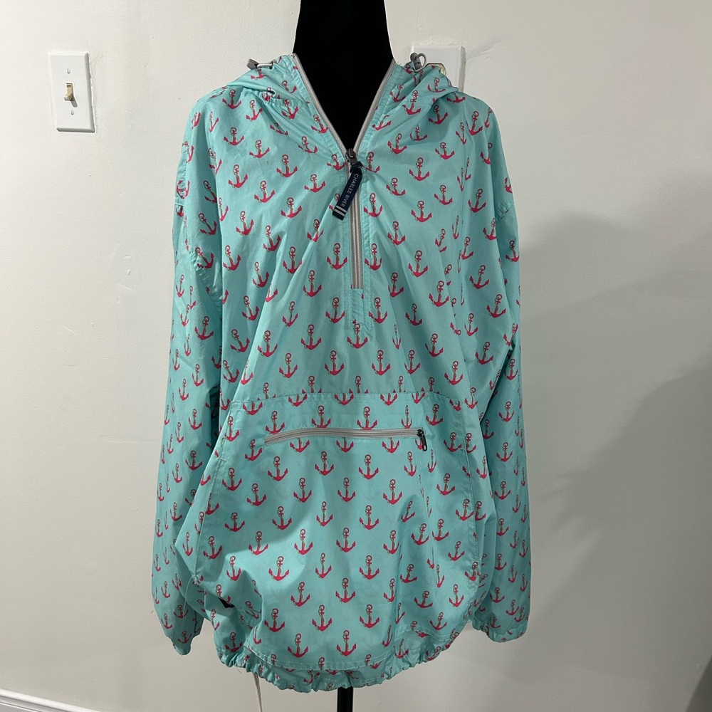 Charles River Apparel Aqua Hoodie with Pink Anchor Design